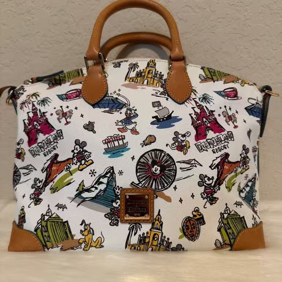 Dooney & Bourke White and Tan Satchel with Disney Prints - Picture 2 of 12